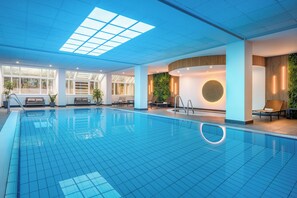 Indoor pool, open 7:00 AM to 9:30 PM, pool loungers