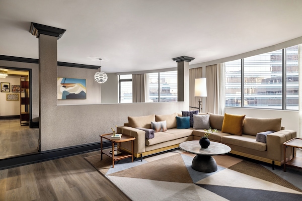 Penthouse, 2 Bedrooms | Living area | 55-inch flat-screen TV with satellite channels, TV, pay movies