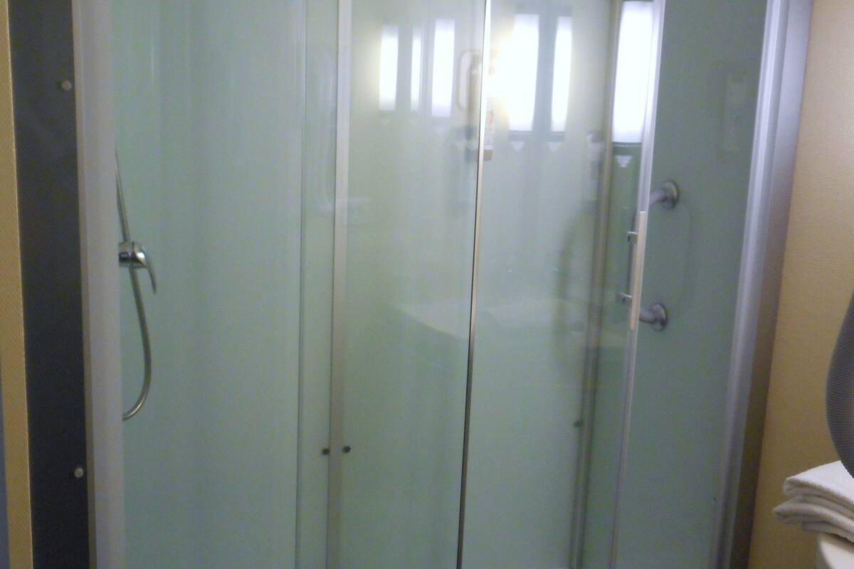 eco-friendly toiletries, hair dryer, towels