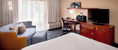 Premium bedding, desk, blackout curtains, iron/ironing board