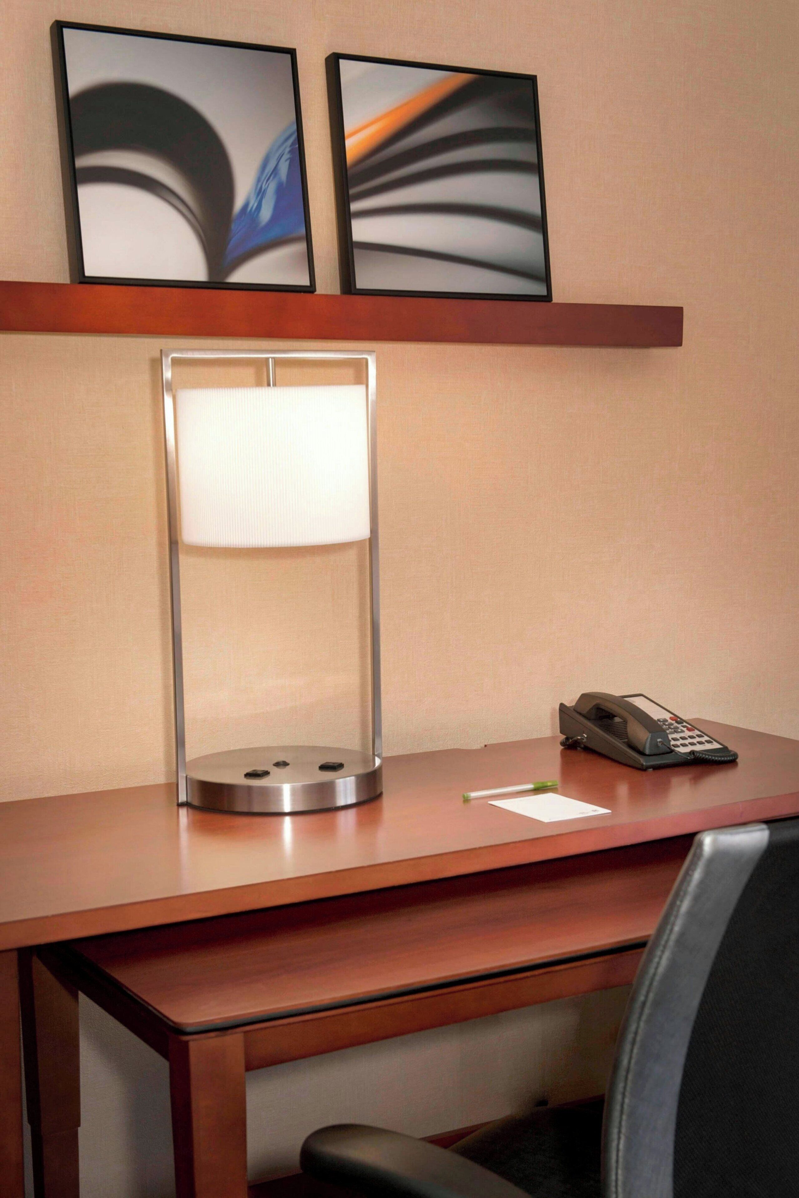 premium bedding, desk, blackout curtains, iron/ironing board