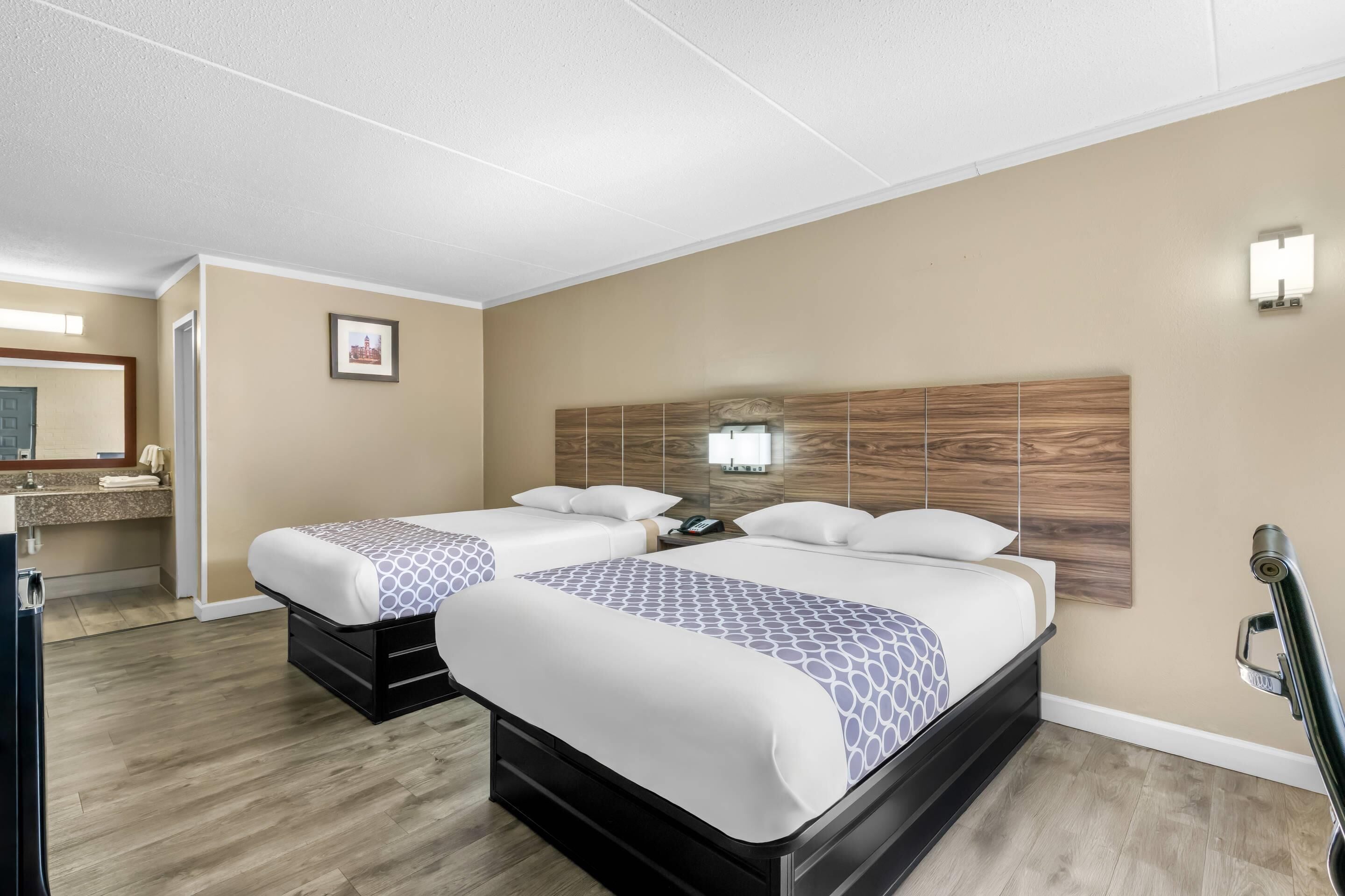 Down duvets, desk, blackout curtains, iron/ironing board