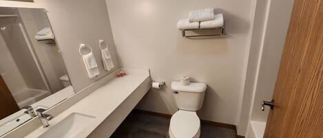A bathroom with a sink, mirror, toilet, and towel rack.