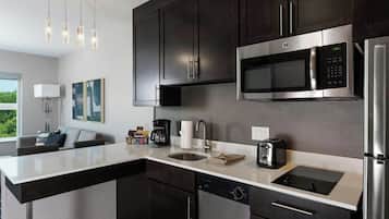 Fridge, microwave, coffee/tea maker