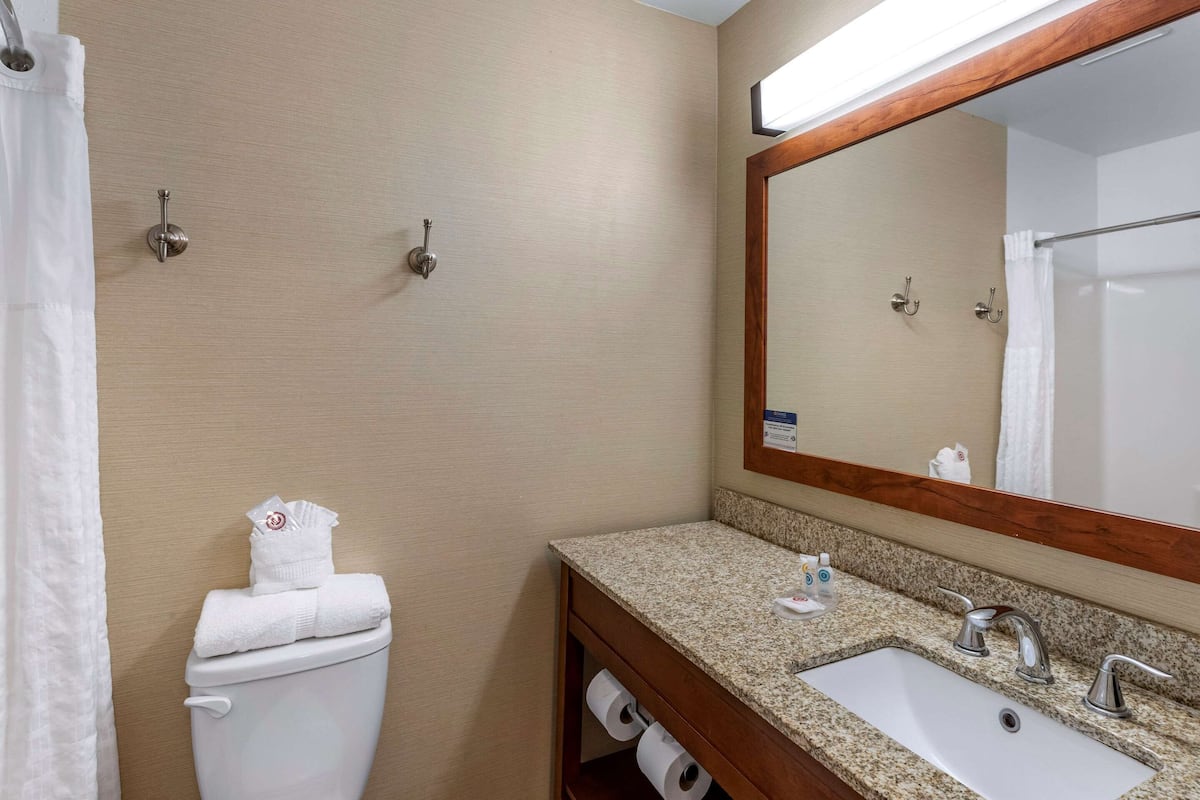 standard room, 2 queen beds, non smoking | bathroom | combined shower/bathtub, free toiletries, hair dryer, towels
