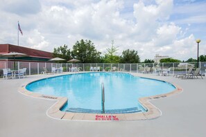 Seasonal outdoor pool, open 10:00 AM to 8:00 PM, sun loungers