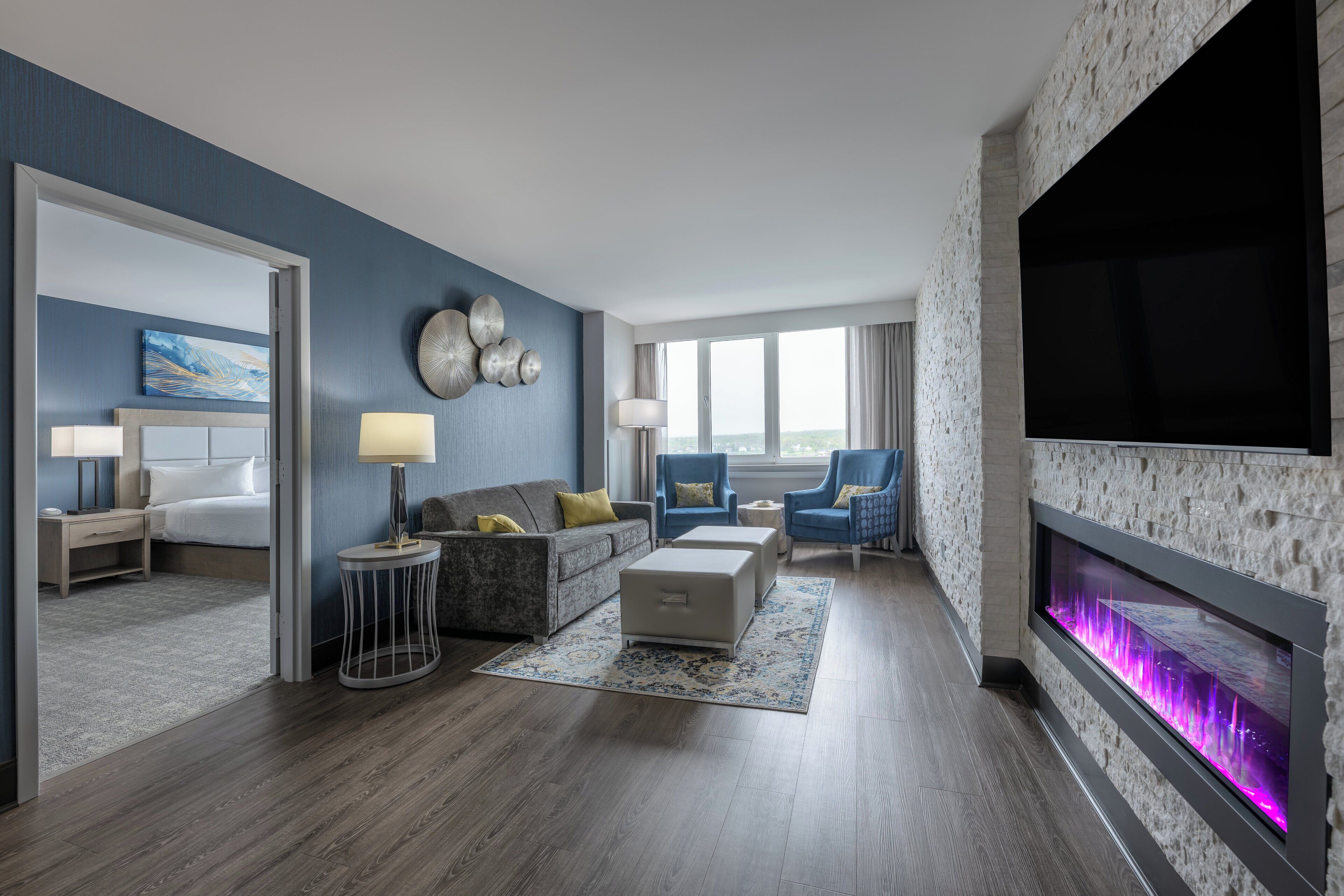 1 bedroom, premium bedding, laptop workspace, blackout drapes