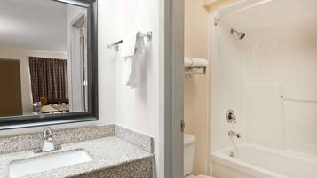 Eco-friendly toiletries, hair dryer, towels