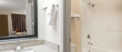 Eco-friendly toiletries, hair dryer, towels