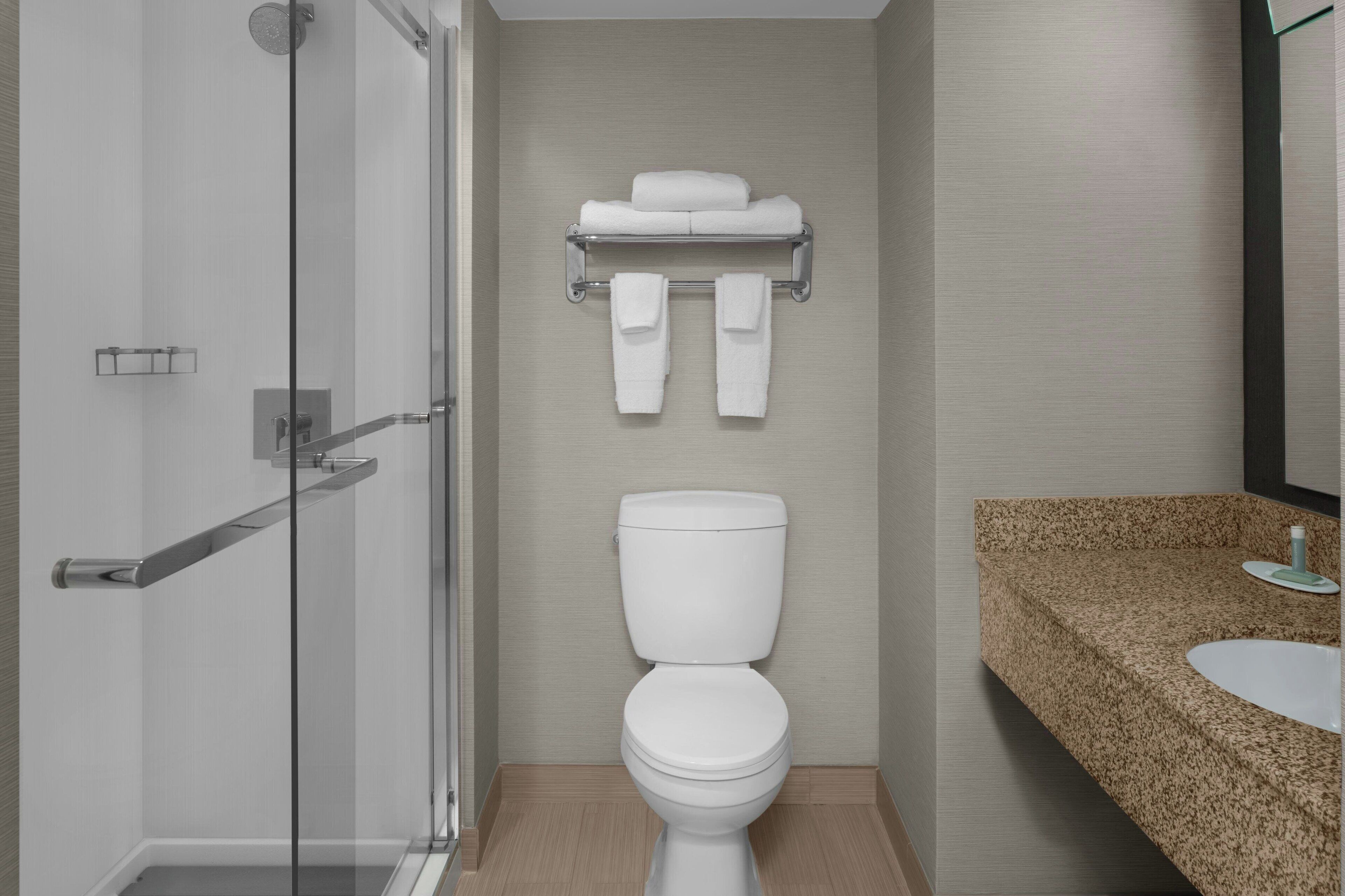 free toiletries, hair dryer, towels