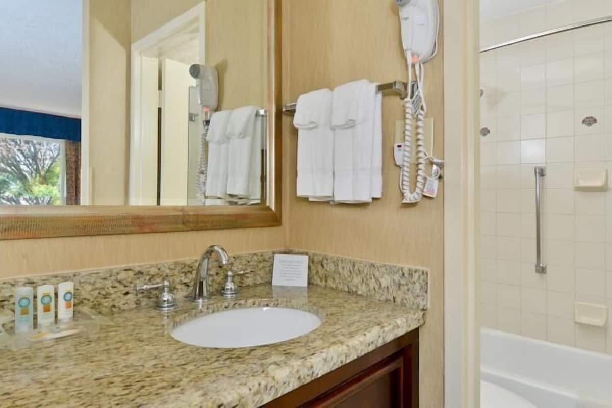 standard room, 1 king bed, non smoking, jetted tub | bathroom | combined shower/bathtub, eco-friendly toiletries, hair dryer, towels