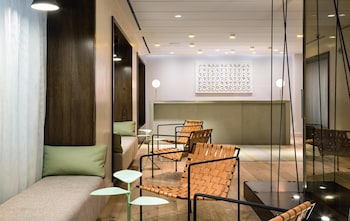 Hotel entrance and lobby at The Time New York, part of JdV by Hyatt