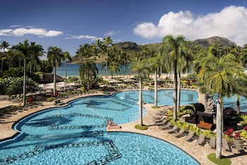 On the beach, free beach cabanas, beach volleyball at The Royal Sonesta Kauai Resort Lihue