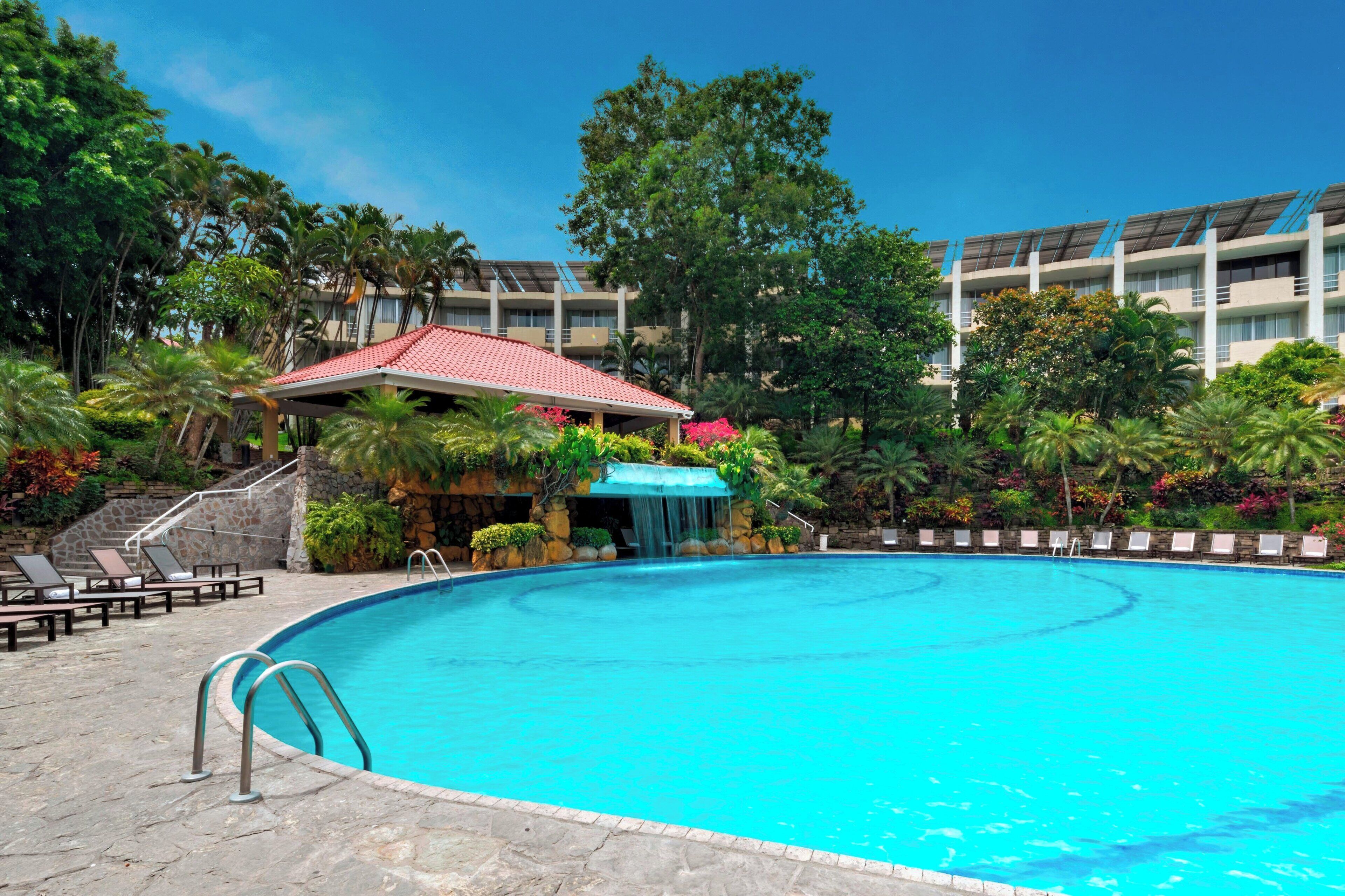 Outdoor pool, pool umbrellas