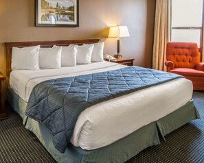 Escritorio, cortinas blackout y tabla de planchar con plancha 