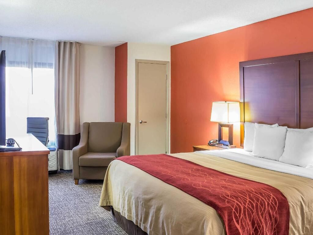Premium bedding, down comforters, desk, laptop workspace
