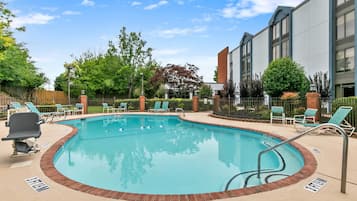 Seasonal outdoor pool, open 10:00 AM to 9:00 PM, sun loungers