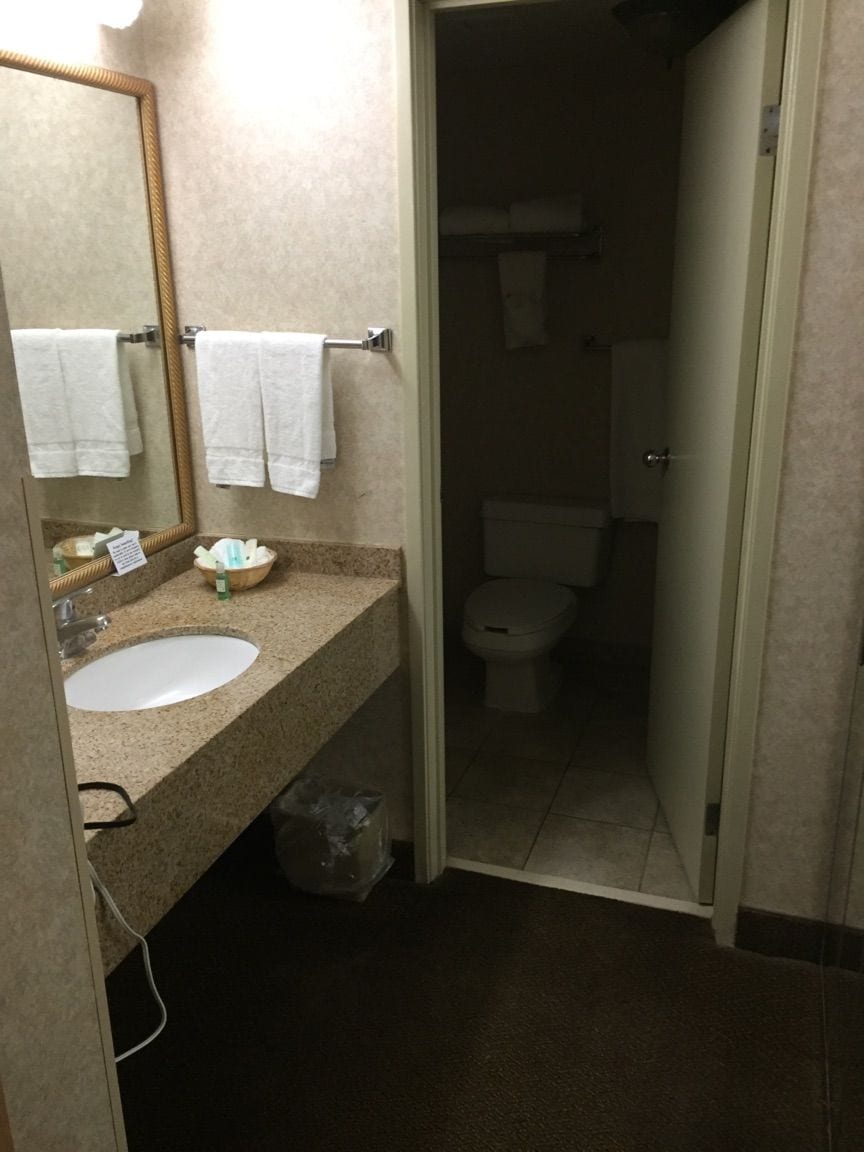 A bathroom with a sink, mirror, and toilet.