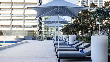 Outdoor pool, open 6:00 AM to 9:00 PM, pool umbrellas, pool loungers