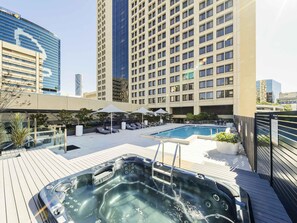 室外游泳池,06:00 至 21:00 开放,池畔遮阳伞,日光浴躺椅