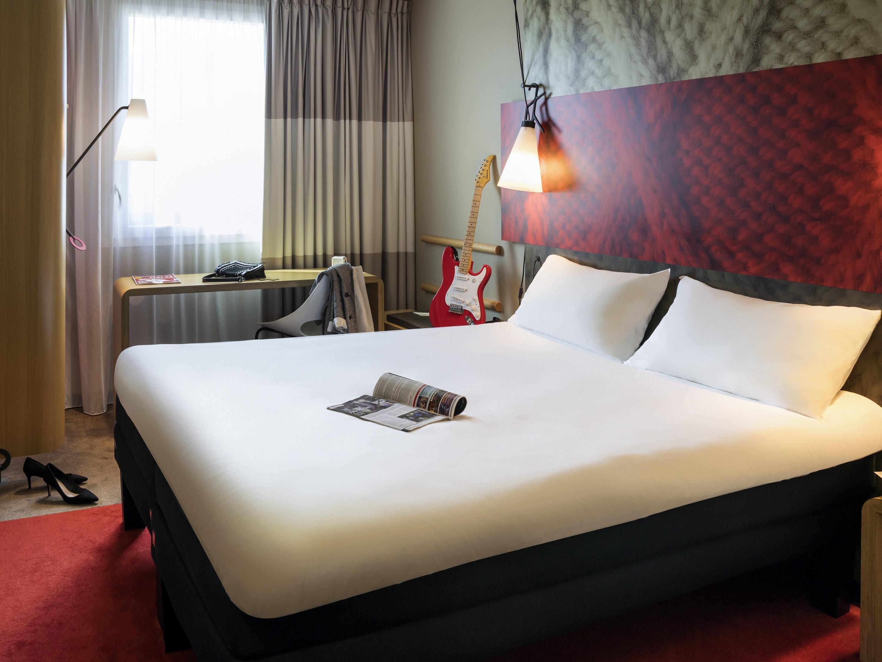 Hypo-allergenic bedding available, desk, laptop workspace, soundproofing