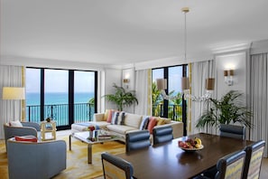 Royal Suite, Oceanfront (Royal Poinciana) | Living area | 55-inch flat-screen TV with cable channels, TV, pay movies