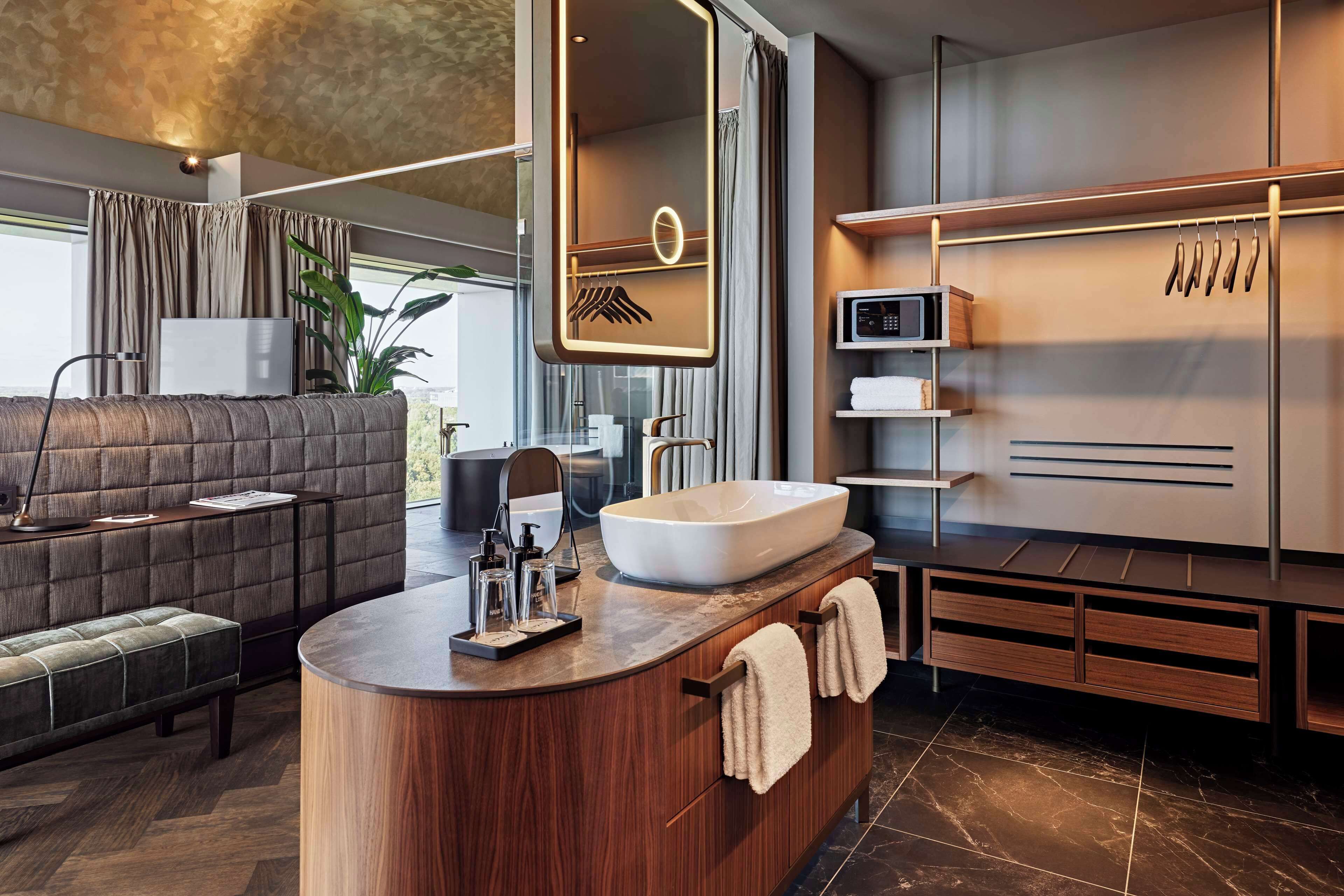 eco-friendly toiletries, hair dryer, towels, soap