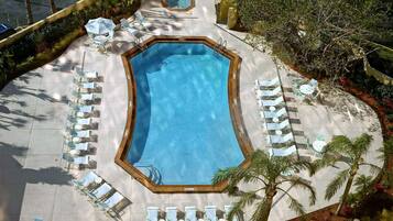 Outdoor pool, open 6:00 AM to 10:00 PM, sun loungers