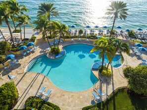 2 outdoor pools, pool umbrellas, pool loungers