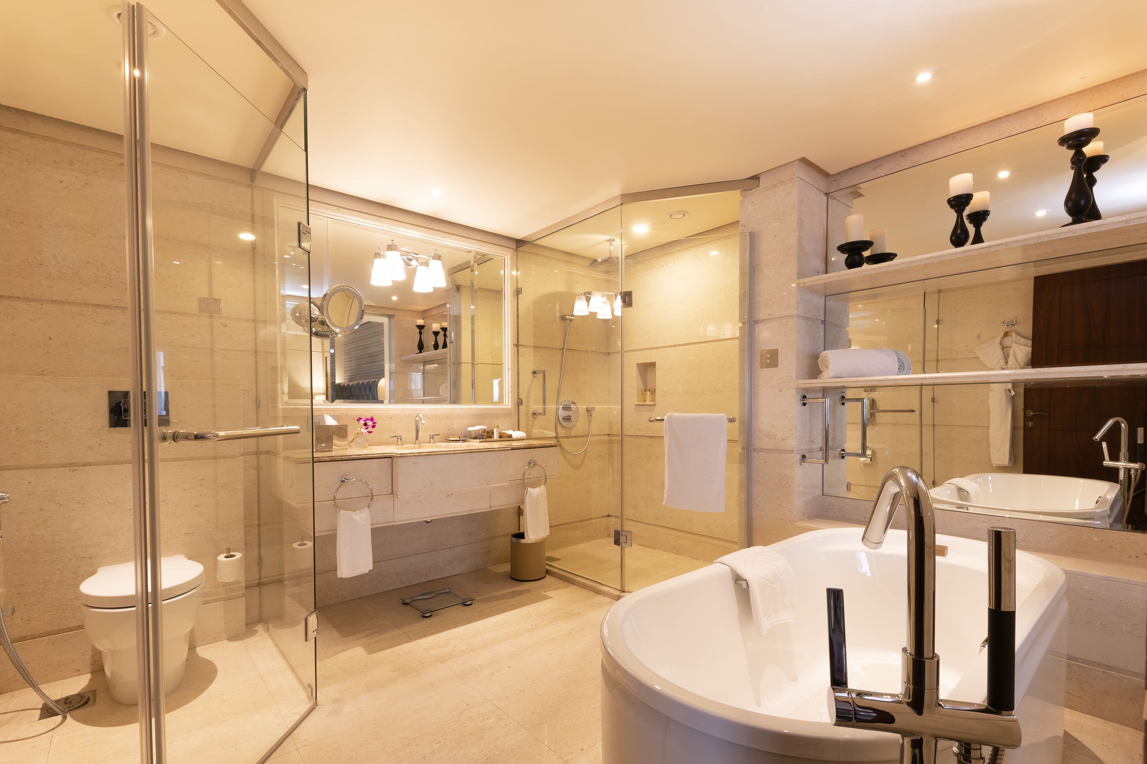 eco-friendly toiletries, bathrobes, slippers, bidet