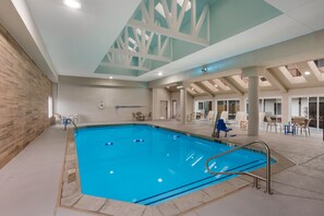 Indoor pool, open 9:00 AM to 9:00 PM, sun loungers