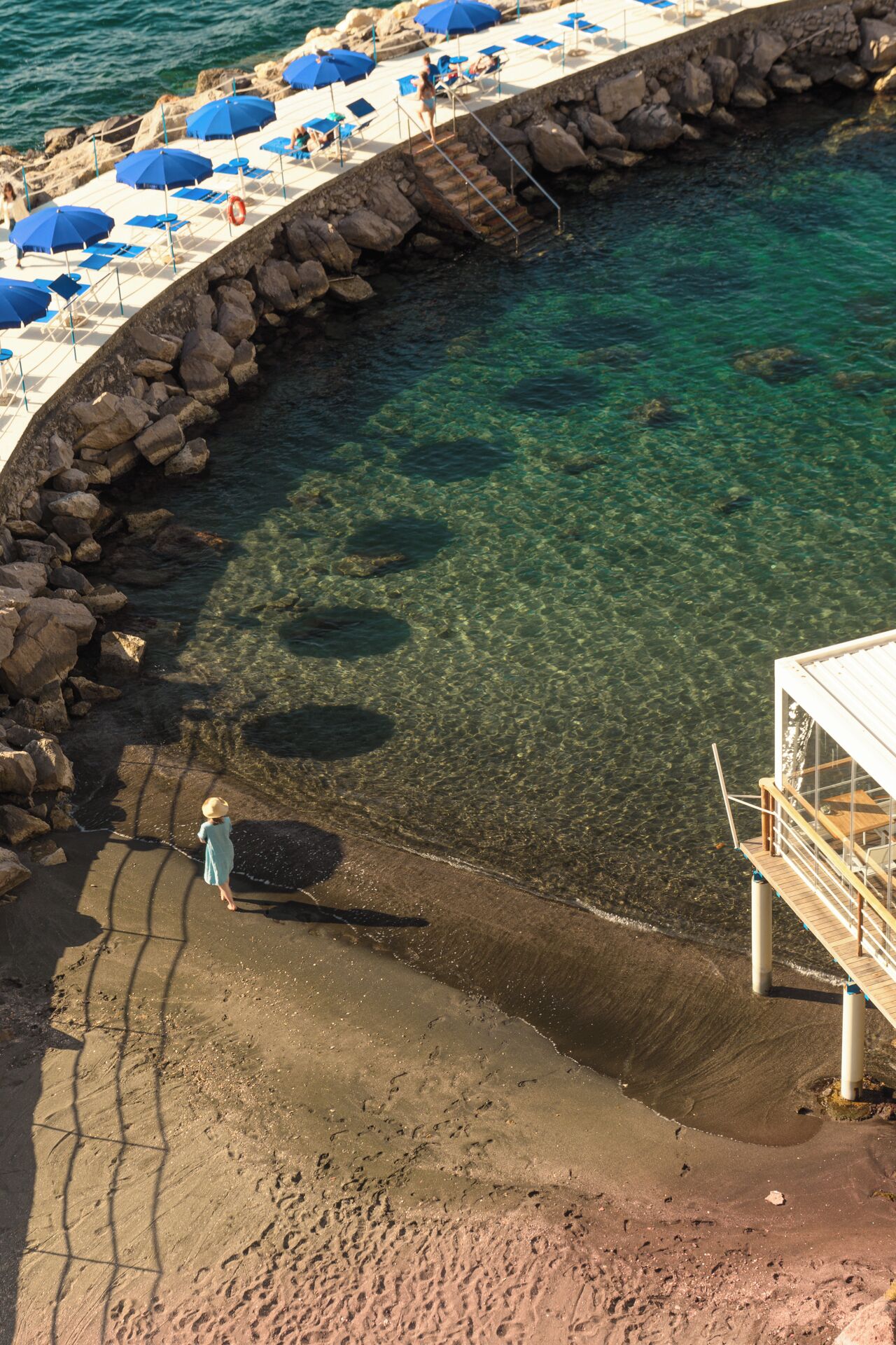 private beach, sun-loungers, beach umbrellas, beach towels