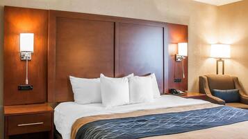 Premium bedding, down comforters, desk, iron/ironing board