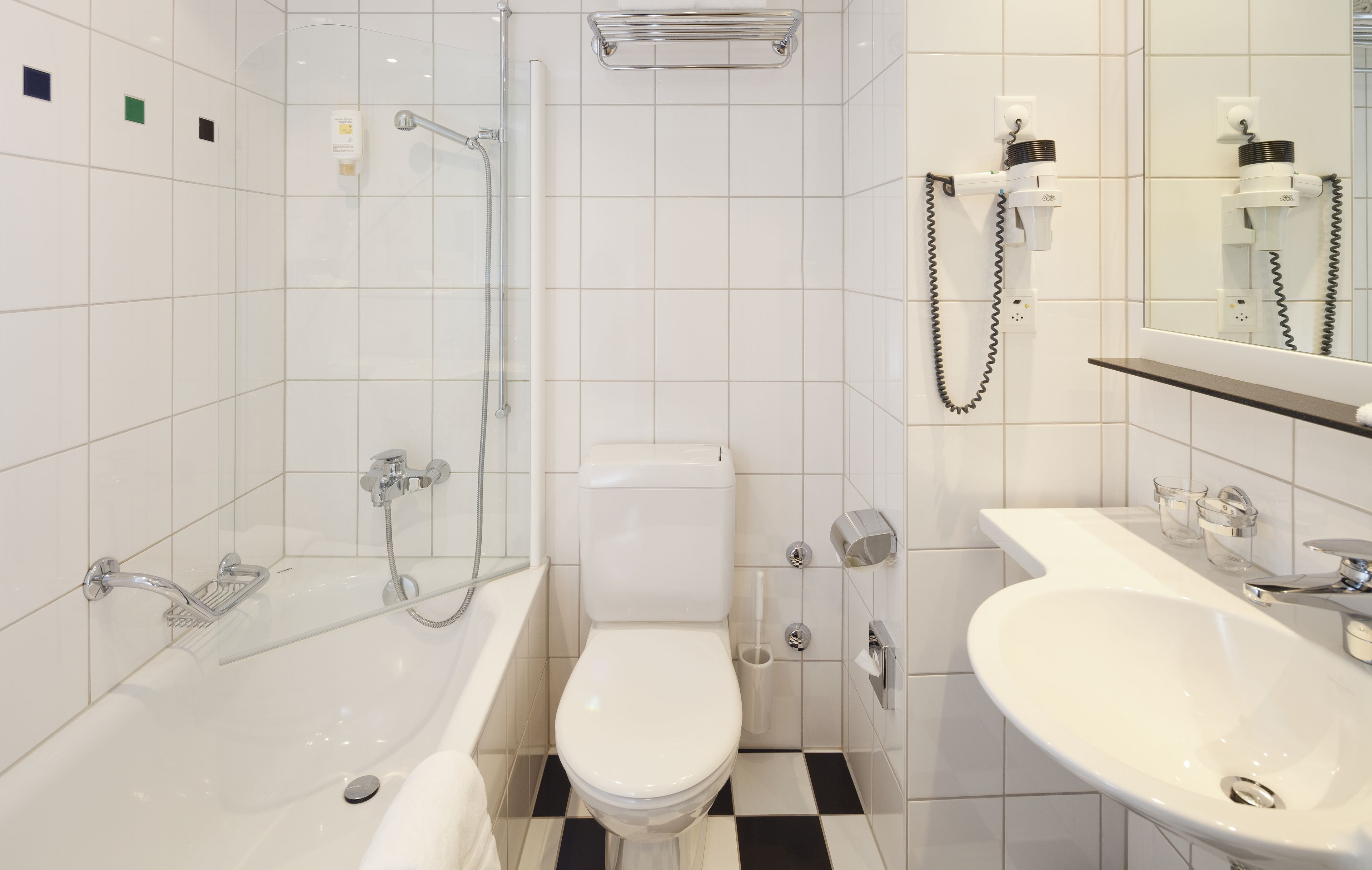 free toiletries, hair dryer, slippers, towels