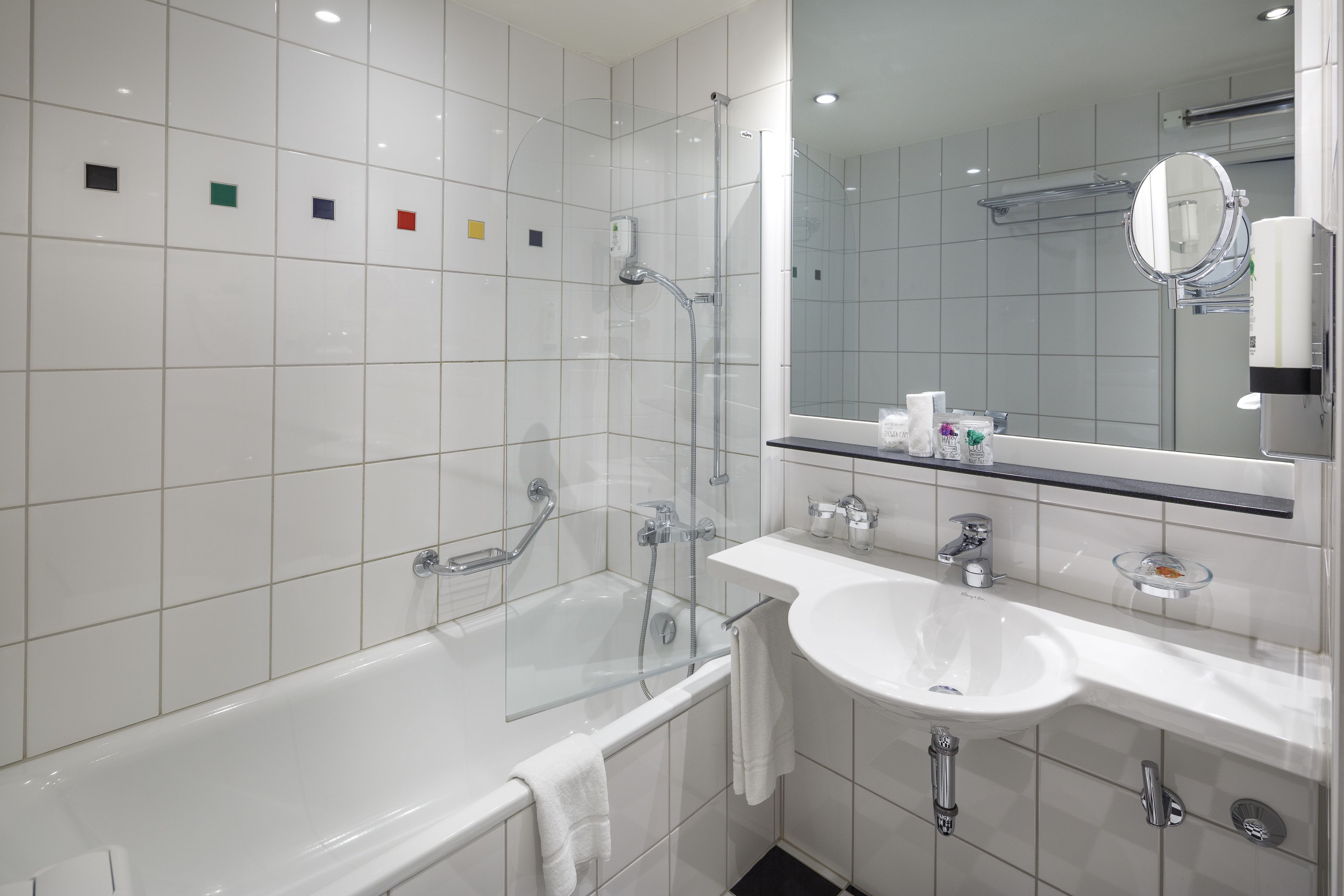 free toiletries, hair dryer, slippers, towels