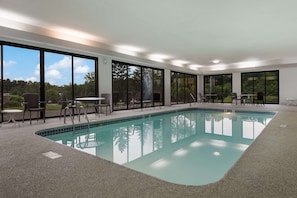 Indoor pool, open 8 AM to 11 PM, pool loungers