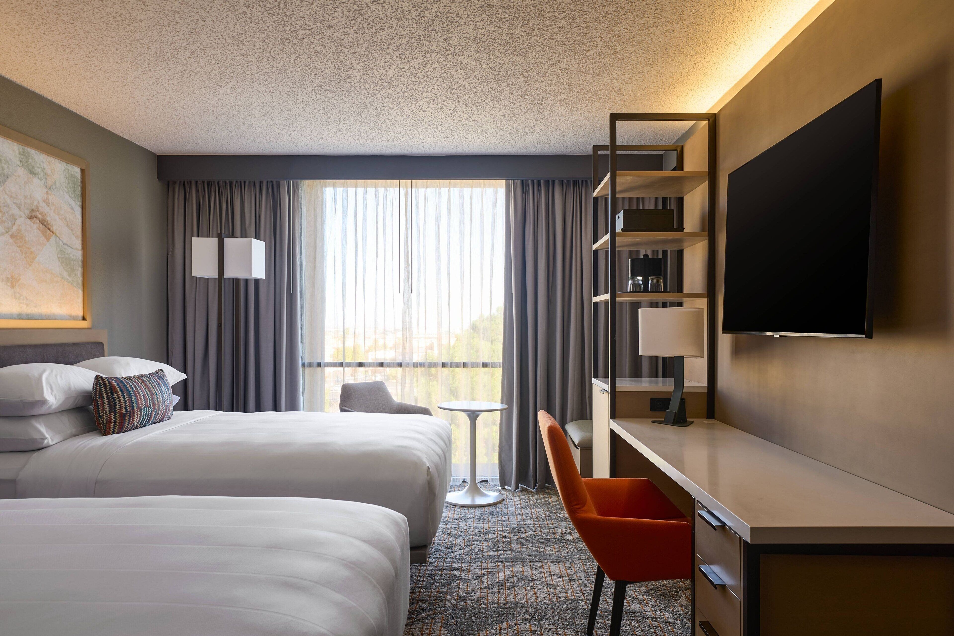 premium bedding, down duvets, desk, laptop workspace