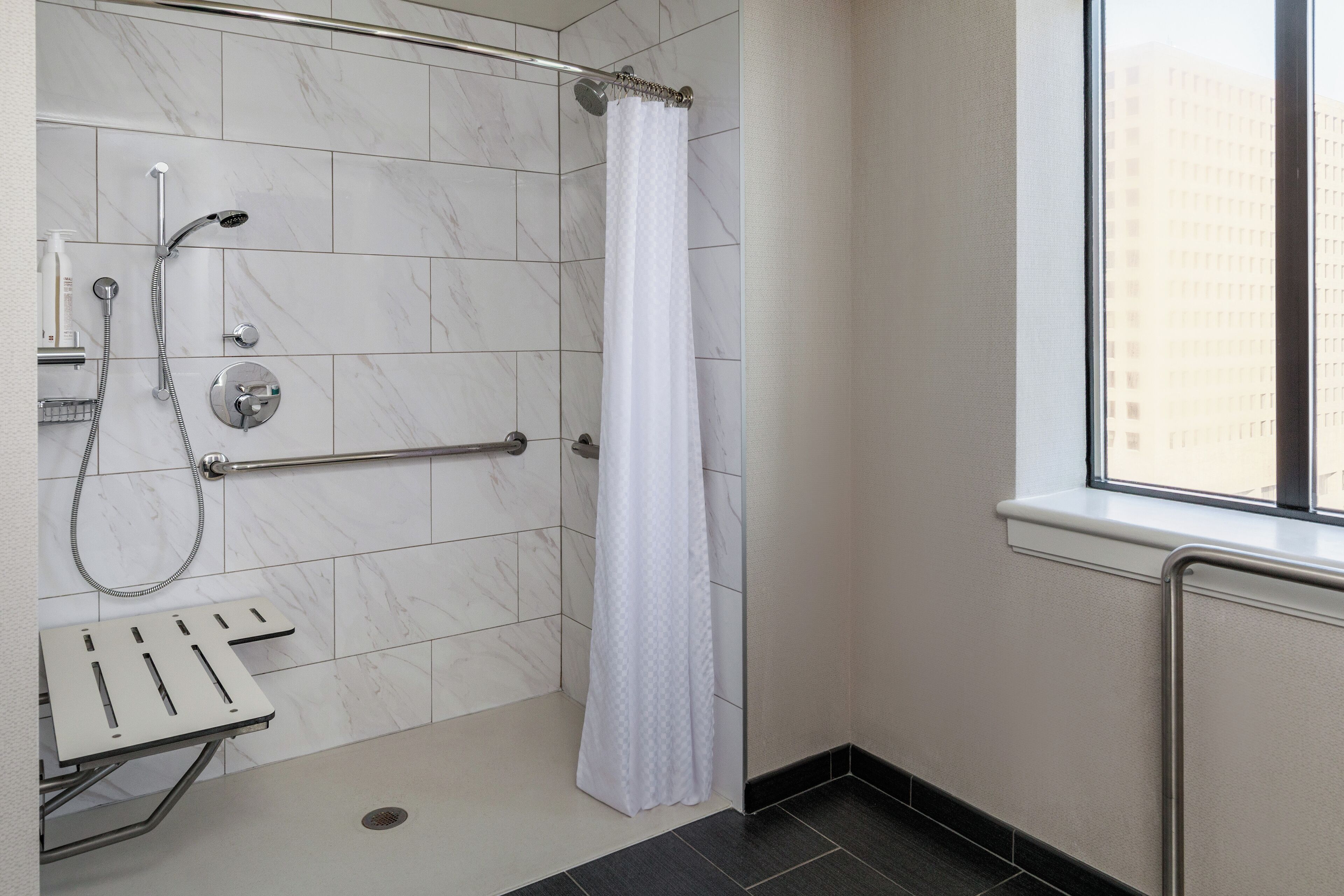 Eco-friendly toiletries, hair dryer, bathrobes, towels