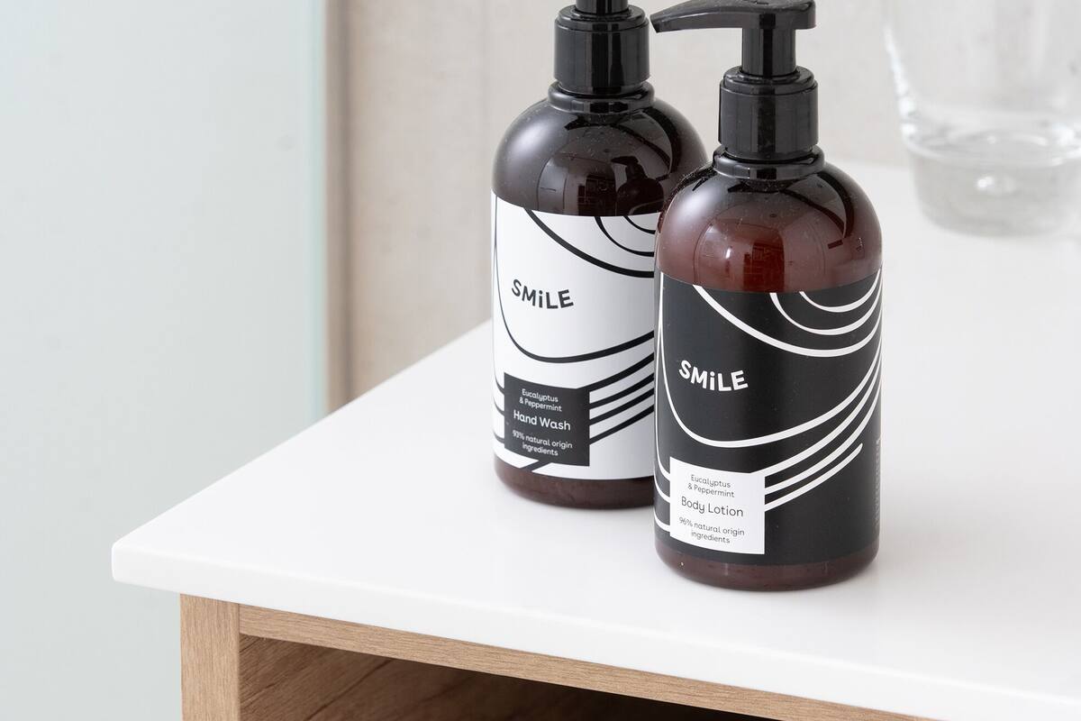 free toiletries, hair dryer, towels