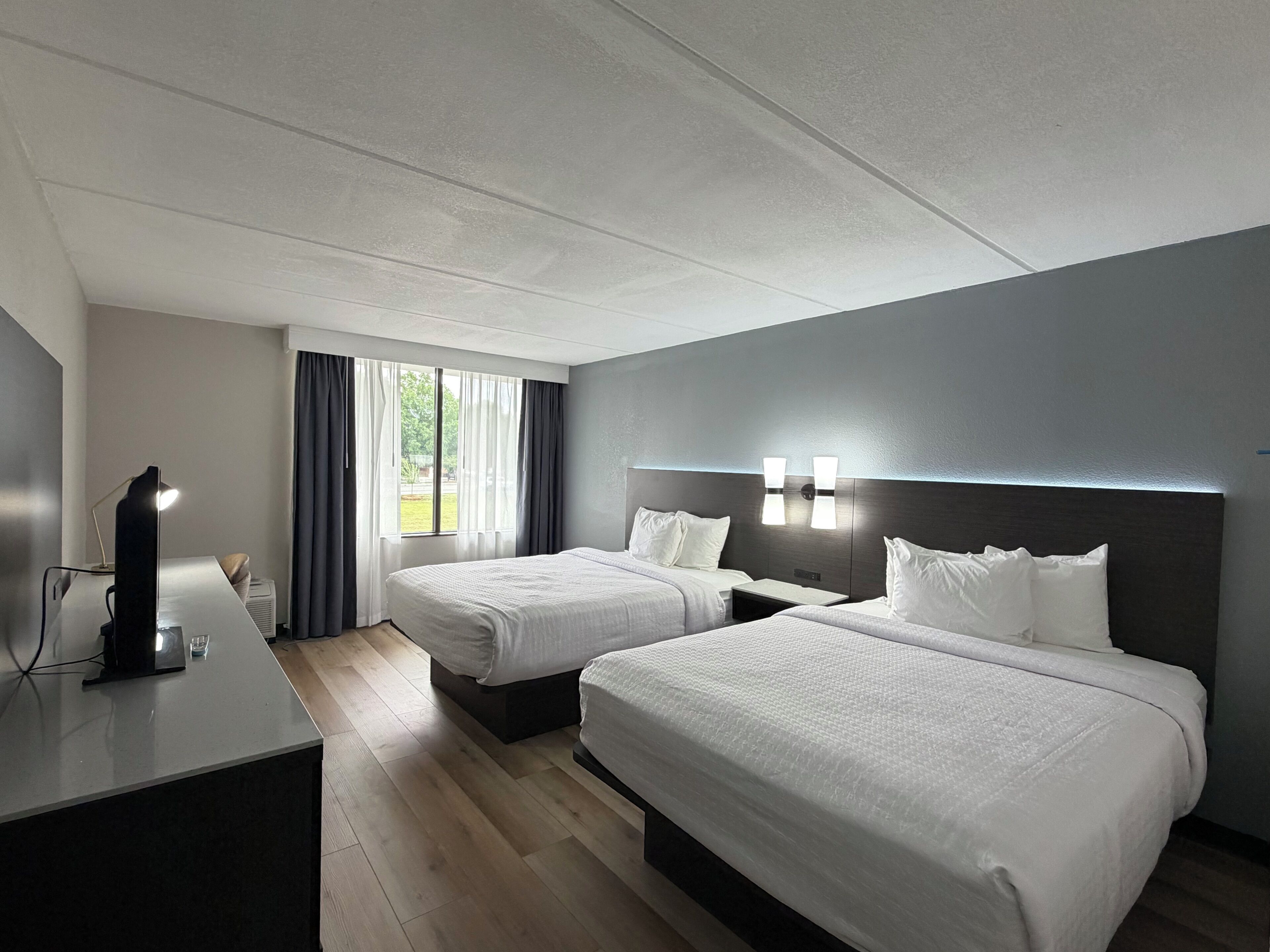 Standard Room, 2 Double Beds, Non Smoking, Refrigerator & Microwave | In-room safe, desk, laptop workspace, blackout drapes