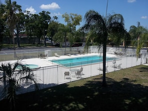 Outdoor pool, open 9:00 AM to 8:00 PM, pool umbrellas, sun loungers