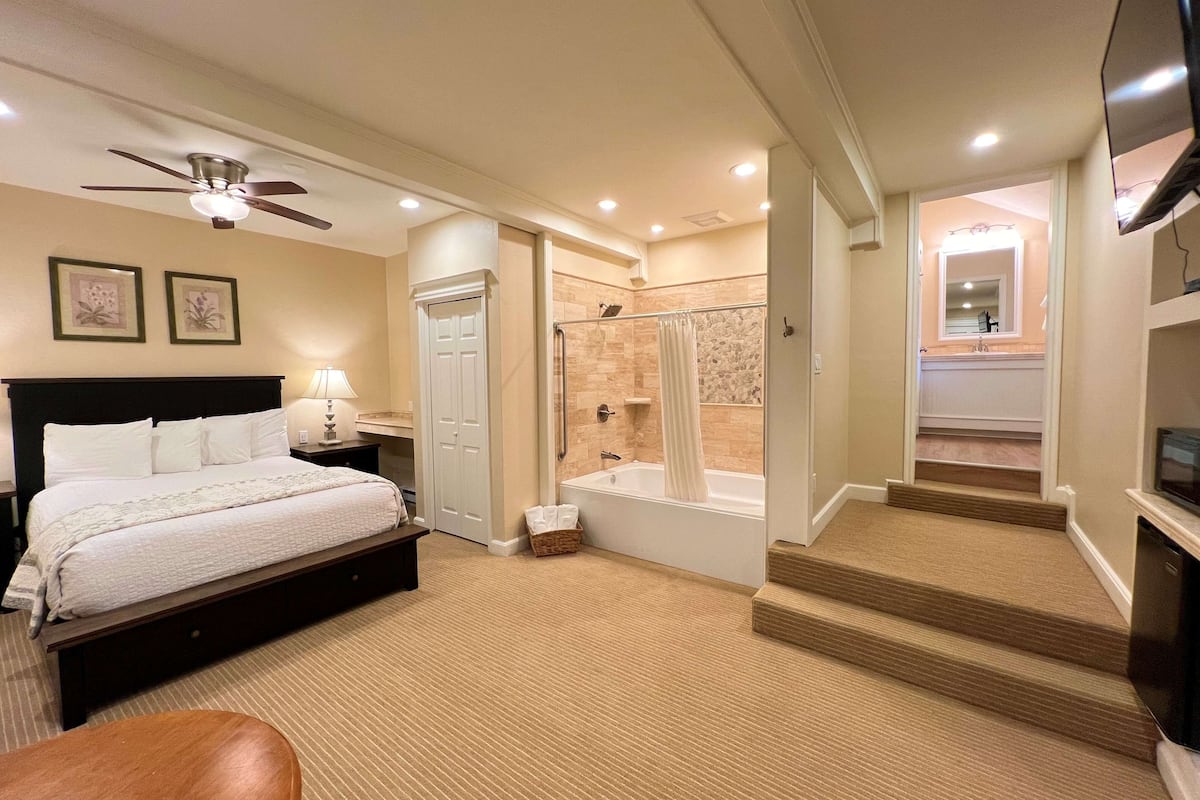 standard room, 1 queen bed, non smoking, jetted tub | iron/ironing board, wifi, bed sheets