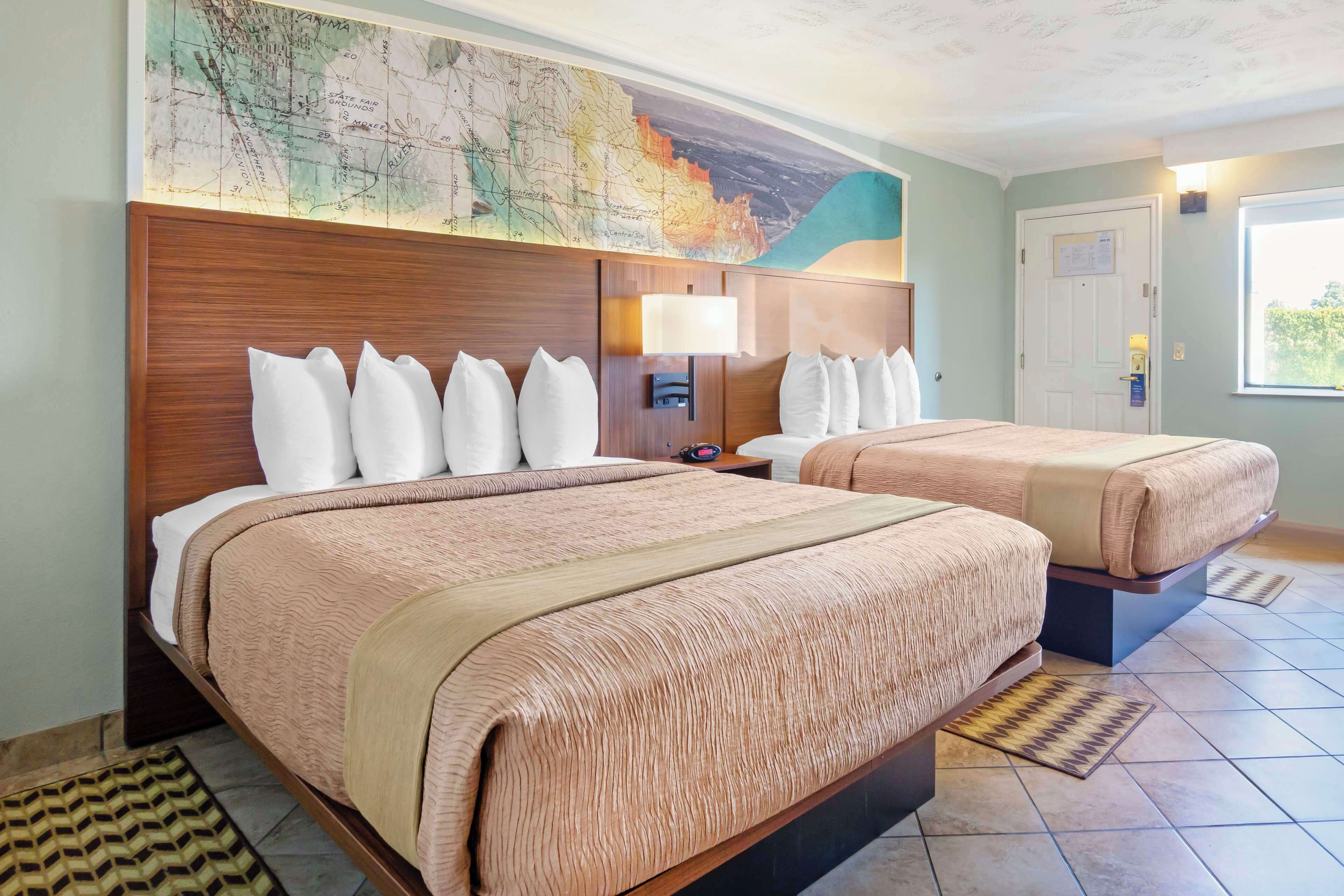 standard room, 2 queen beds, non smoking, refrigerator & microwave | desk, laptop workspace, iron/ironing board, travel cot