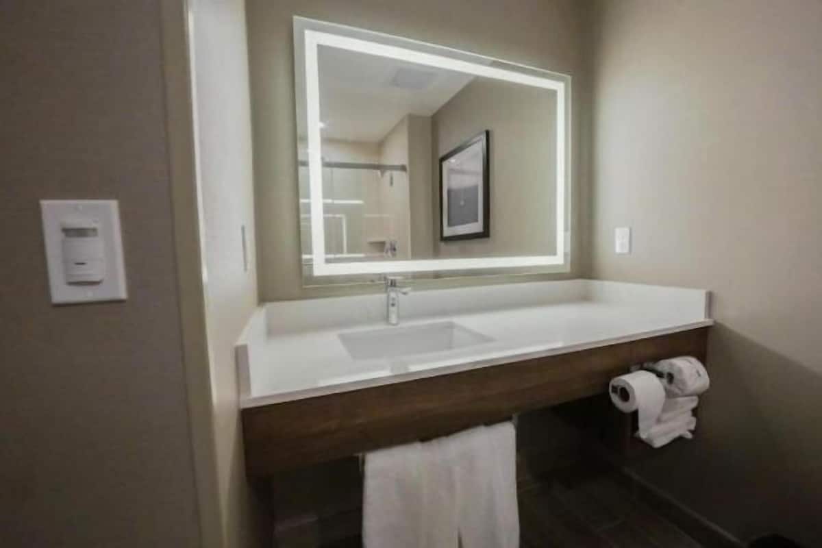 Eco-friendly toiletries, hair dryer, towels, soap