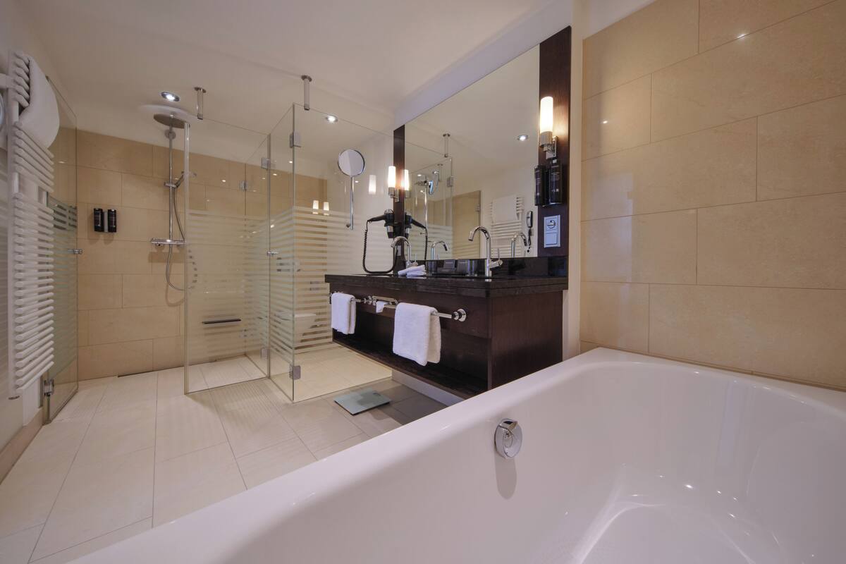 executive suite (junior) | bathroom | eco-friendly toiletries, hair dryer, bathrobes, slippers