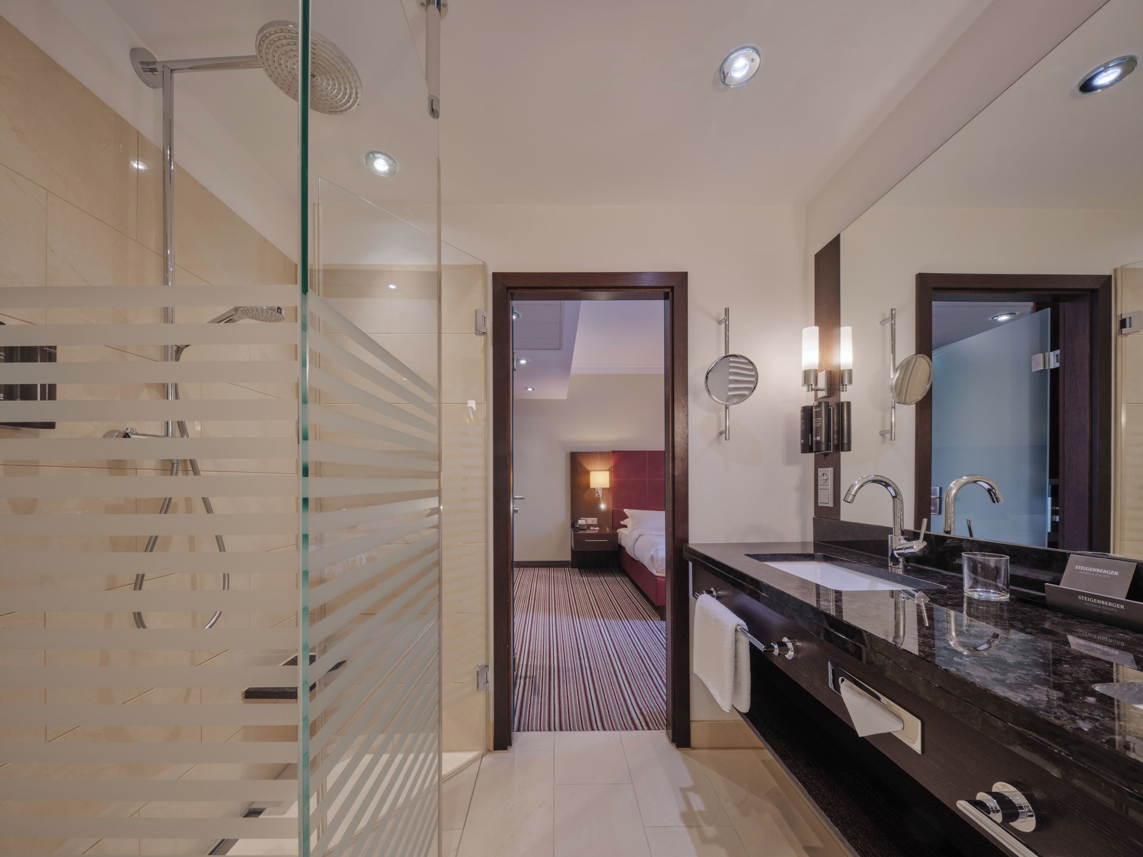 eco-friendly toiletries, hair dryer, bathrobes, slippers