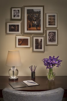 Premium bedding, down comforters, in-room safe, desk at Warwick New York