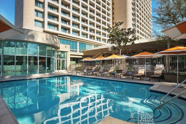 Indoor pool, outdoor pool, open 6:00 AM to 10:00 PM, pool umbrellas