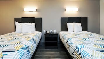 Desk, laptop workspace, free WiFi, bed sheets