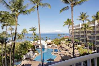 Hotel room view looking out at Fairmont Kea Lani Maui